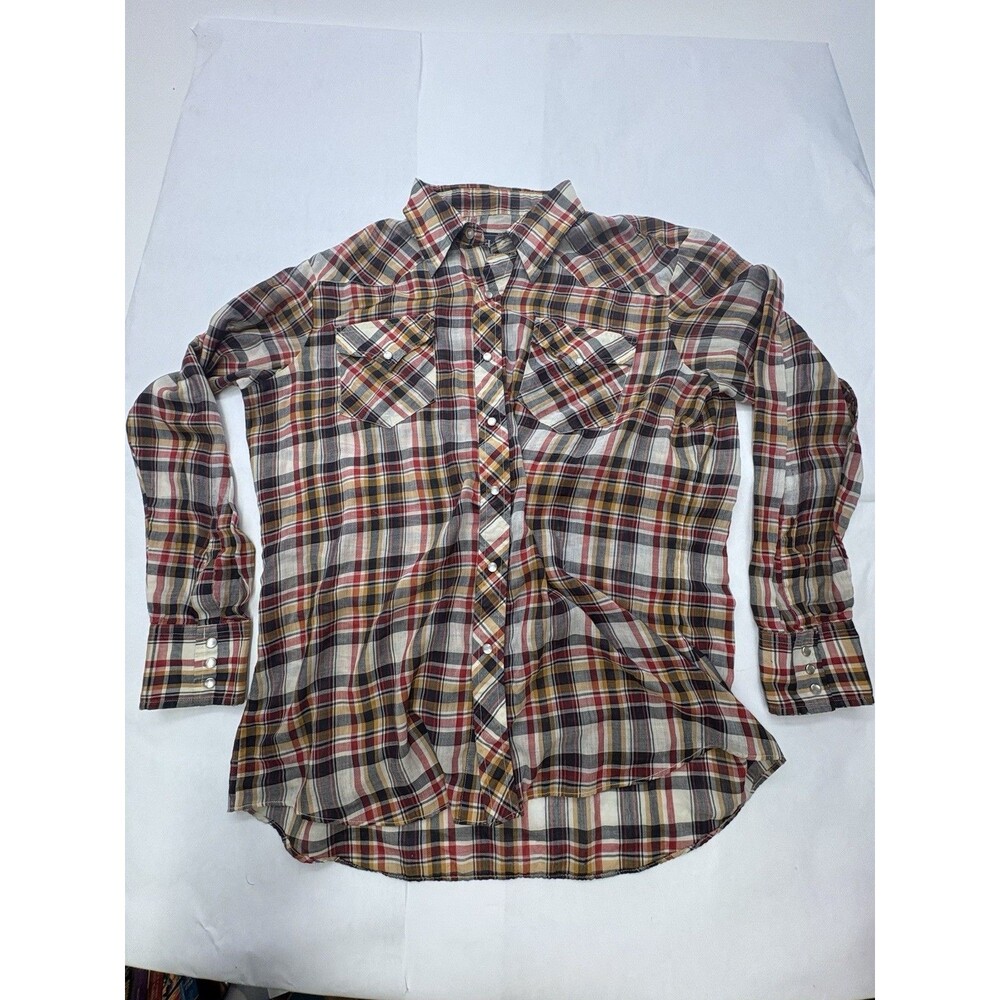 Horizon Mens L Pearl Snap Western Shirt Plaid Long Sleeve Red Black Tan